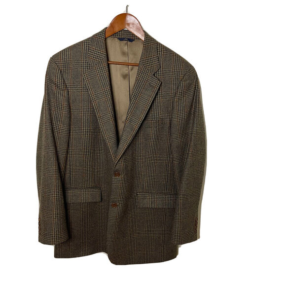 Brooks Brothers 346 100% Wool 42L Sport Jacket Blazer Brown Plaid Windowpane